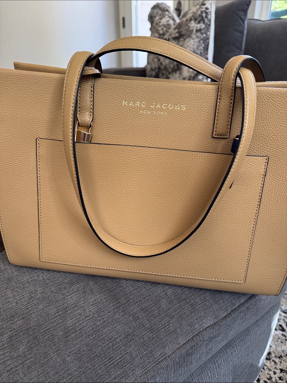 Marc Jacobs Beige Pebbled Leather Tote with Front Pocket